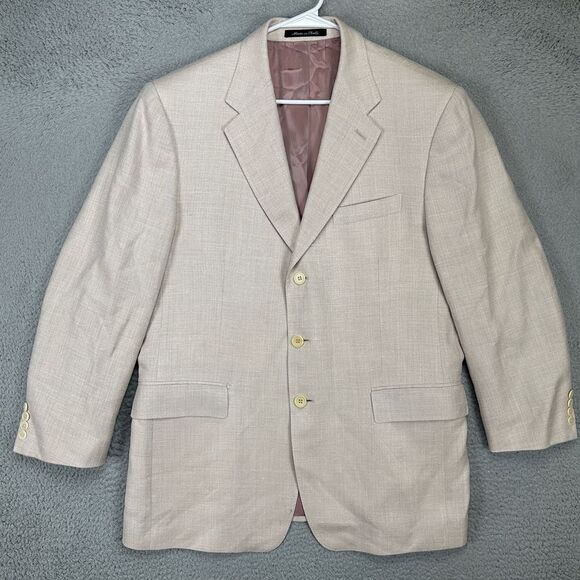 Faconnable Sport Coat Blazer Mens 46R Light Rose Pink Herringbone 3 Front Button - Picture 1 of 14